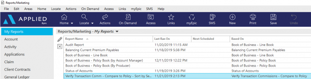 Applied epic dashboard